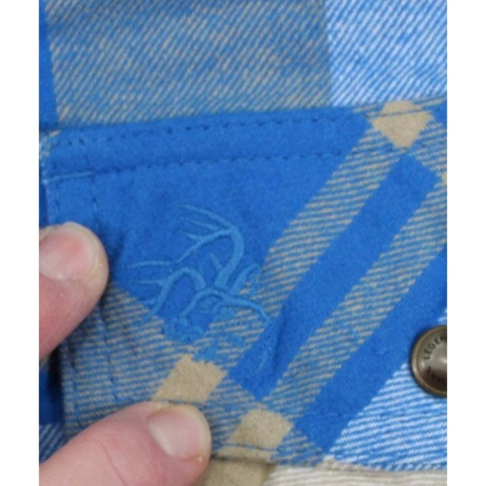 Legendary Stockyards Mens XL Plaid Flannel Shirt Blue & Tan 100% Cotton - Picture 9 of 12